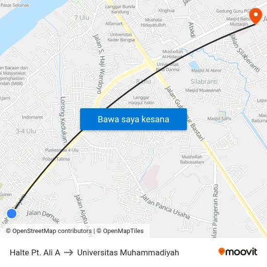 Halte Pt. Ali A to Universitas Muhammadiyah map
