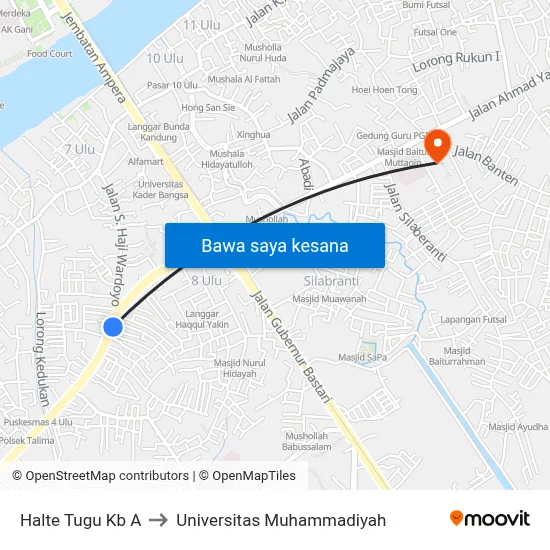 Halte Tugu Kb A to Universitas Muhammadiyah map