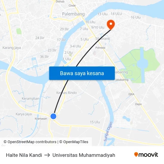 Halte Nila Kandi to Universitas Muhammadiyah map