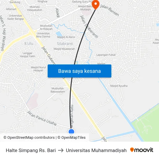 Halte Simpang Rs. Bari to Universitas Muhammadiyah map