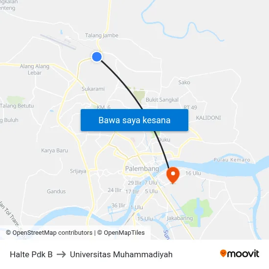 Halte Pdk B to Universitas Muhammadiyah map