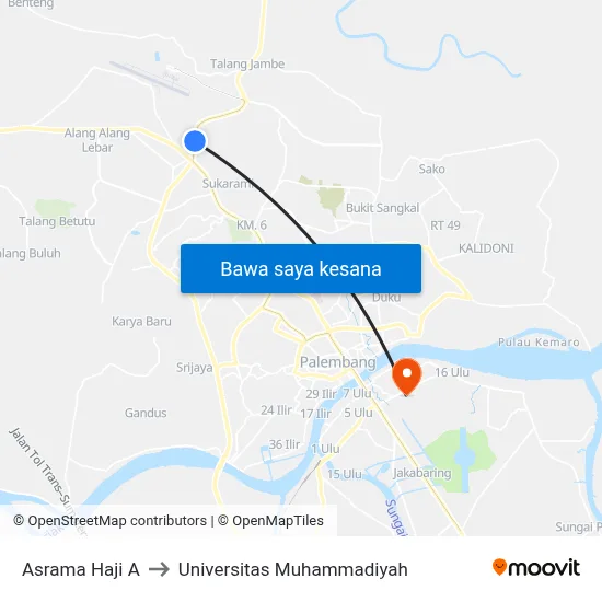 Asrama Haji A to Universitas Muhammadiyah map
