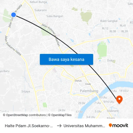 Halte Pdam Jl.Soekarno-Hatta B to Universitas Muhammadiyah map