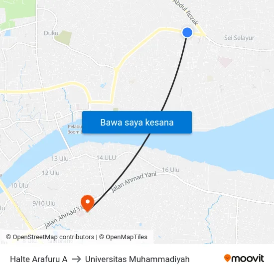 Halte Arafuru A to Universitas Muhammadiyah map