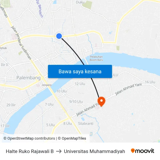 Halte Ruko Rajawali B to Universitas Muhammadiyah map