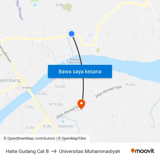 Halte Gudang Cat B to Universitas Muhammadiyah map