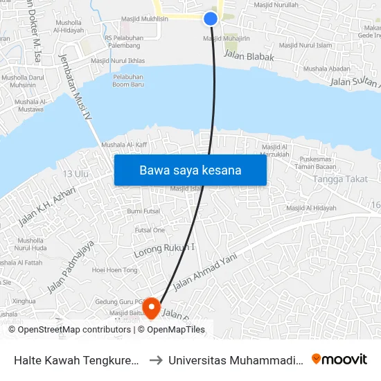 Halte Kawah Tengkurem B to Universitas Muhammadiyah map