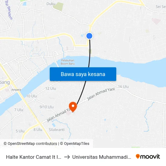 Halte Kantor Camat It II A to Universitas Muhammadiyah map