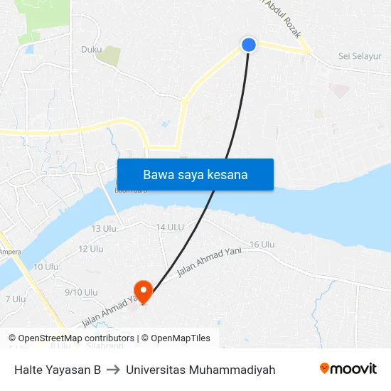 Halte Yayasan B to Universitas Muhammadiyah map