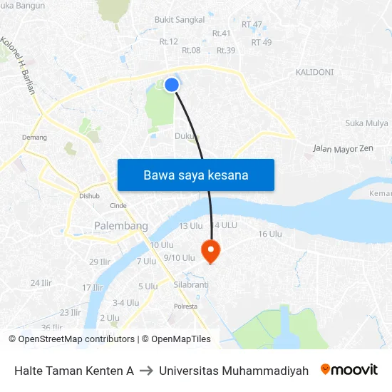 Halte Taman Kenten A to Universitas Muhammadiyah map