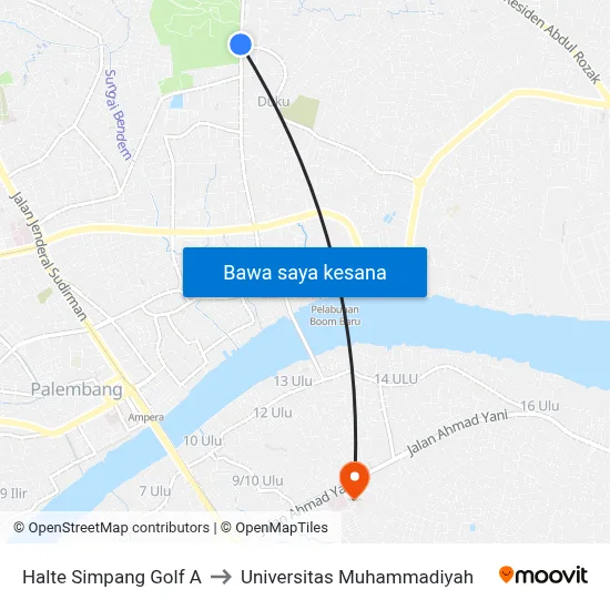 Halte Simpang Golf A to Universitas Muhammadiyah map