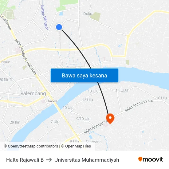 Halte Rajawali B to Universitas Muhammadiyah map