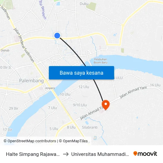 Halte Simpang Rajawali B to Universitas Muhammadiyah map