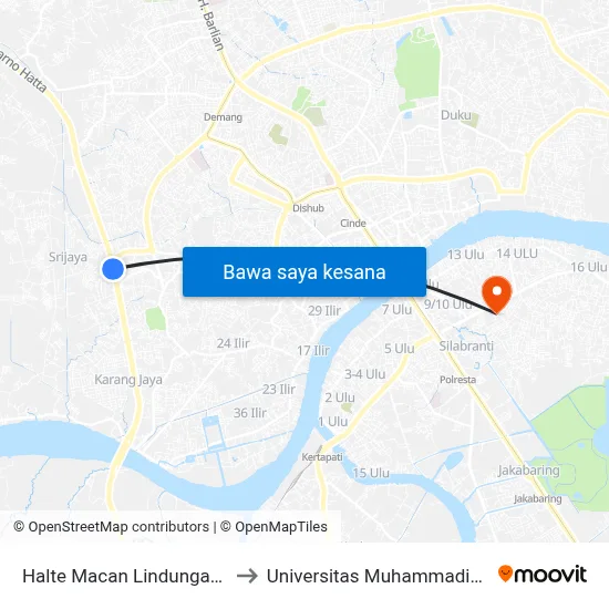 Halte Macan Lindungan B to Universitas Muhammadiyah map