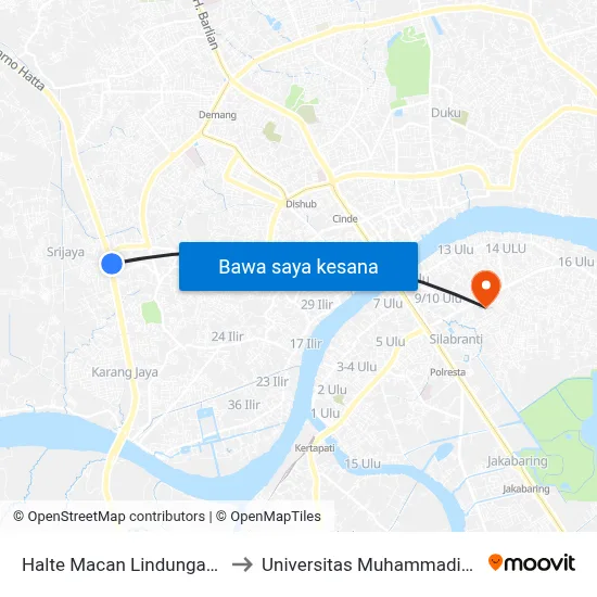 Halte Macan Lindungan A to Universitas Muhammadiyah map