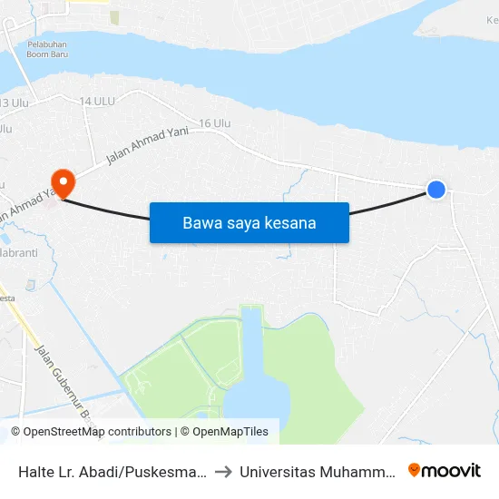 Halte Lr. Abadi/Puskesmas Plaju to Universitas Muhammadiyah map