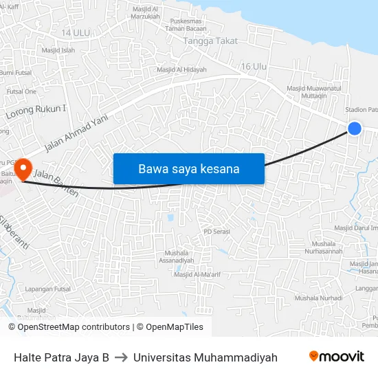 Halte Patra Jaya B to Universitas Muhammadiyah map