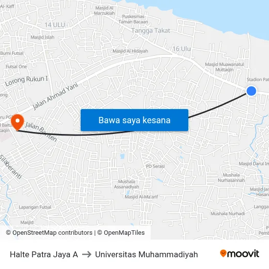 Halte Patra Jaya A to Universitas Muhammadiyah map