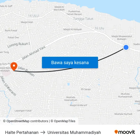 Halte Pertahanan to Universitas Muhammadiyah map