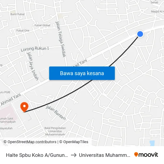 Halte Spbu Koko A/Gunung Meru to Universitas Muhammadiyah map