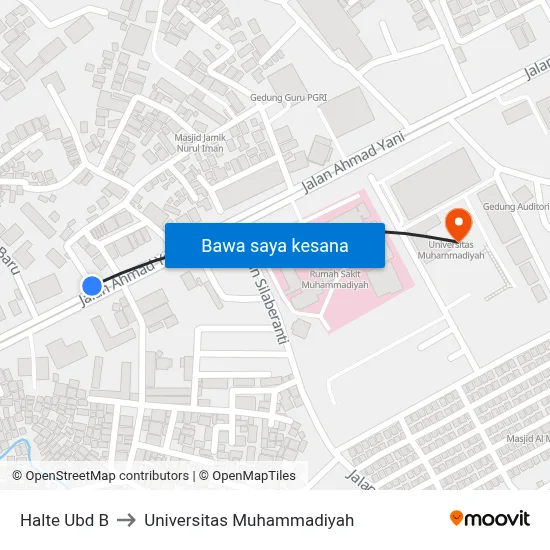 Halte Ubd B to Universitas Muhammadiyah map
