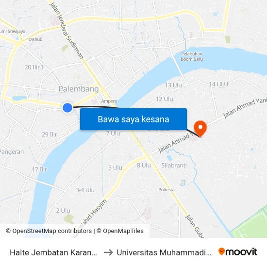 Halte Jembatan Karang A to Universitas Muhammadiyah map