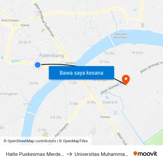 Halte Puskesmas Merdeka B to Universitas Muhammadiyah map