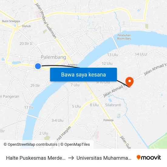 Halte Puskesmas Merdeka A to Universitas Muhammadiyah map