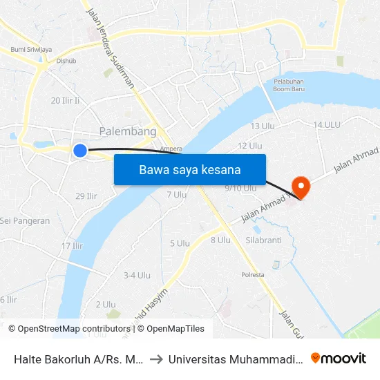 Halte Bakorluh A/Rs. Mata to Universitas Muhammadiyah map