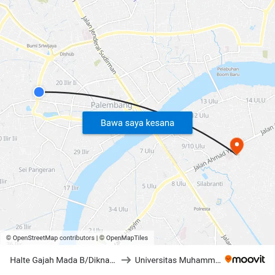 Halte Gajah Mada B/Diknas Camat to Universitas Muhammadiyah map