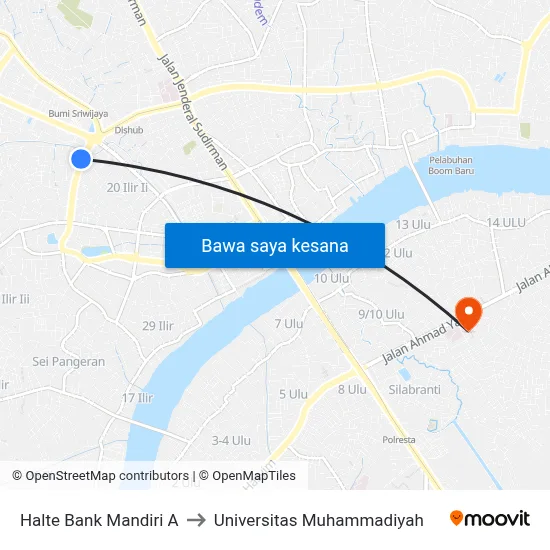 Halte Bank Mandiri A to Universitas Muhammadiyah map