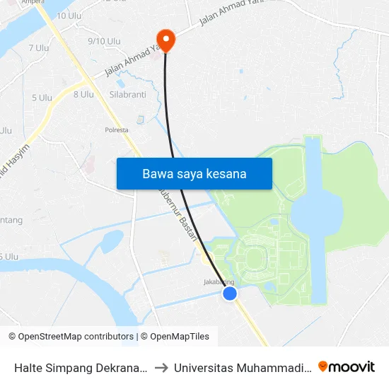 Halte Simpang Dekranasda to Universitas Muhammadiyah map