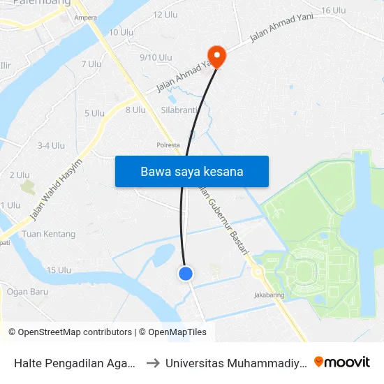 Halte Pengadilan Agama to Universitas Muhammadiyah map