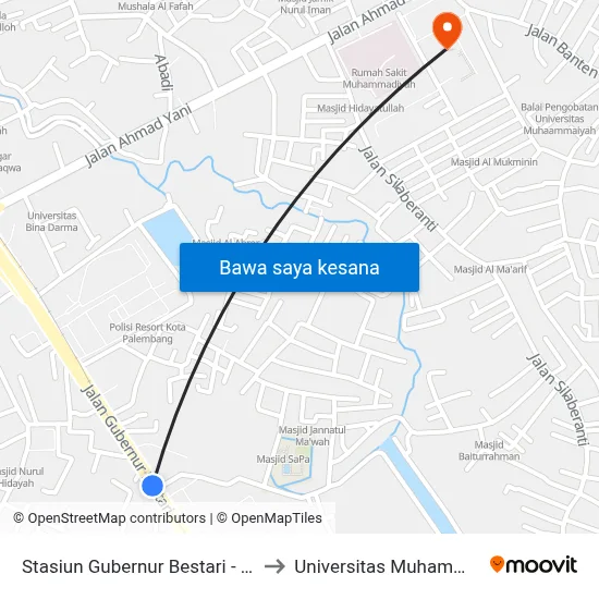 Stasiun Gubernur Bestari - Polresta to Universitas Muhammadiyah map