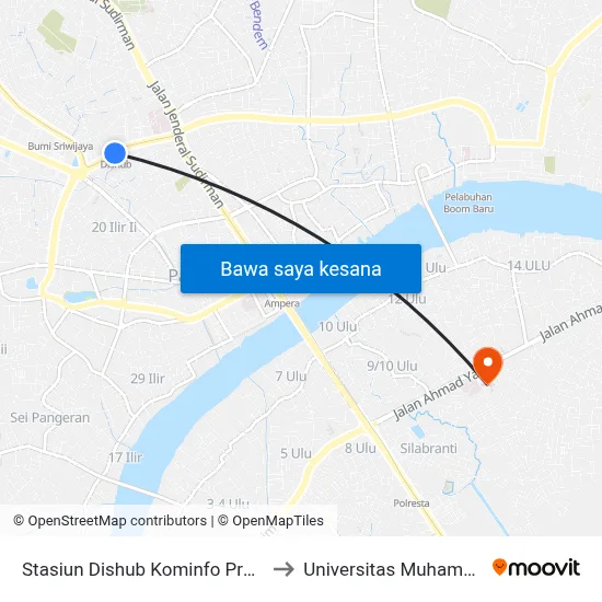 Stasiun Dishub Kominfo Prov. Sumsel to Universitas Muhammadiyah map