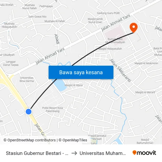 Stasiun Gubernur Bestari - Polresta to Universitas Muhammadiyah map