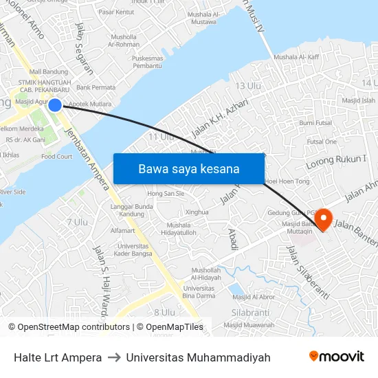 Halte Lrt Ampera to Universitas Muhammadiyah map