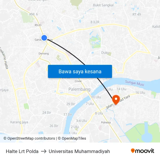 Halte Lrt Polda to Universitas Muhammadiyah map