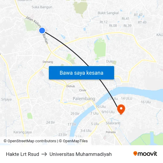 Hakte Lrt Rsud to Universitas Muhammadiyah map