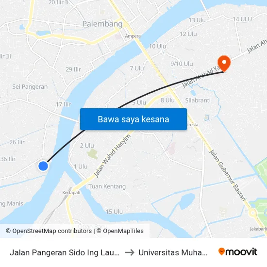 Jalan Pangeran Sido Ing Lautan, 214-293 to Universitas Muhammadiyah map