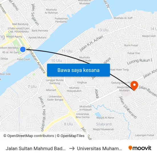 Jalan Sultan Mahmud Badarudin, 2 to Universitas Muhammadiyah map