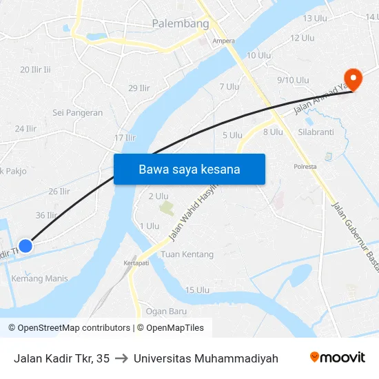 Jalan Kadir Tkr, 35 to Universitas Muhammadiyah map