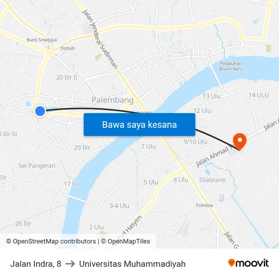 Jalan Indra, 8 to Universitas Muhammadiyah map