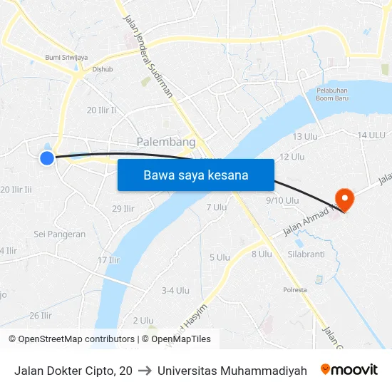 Jalan Dokter Cipto, 20 to Universitas Muhammadiyah map