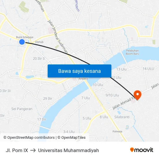 Jl. Pom IX to Universitas Muhammadiyah map