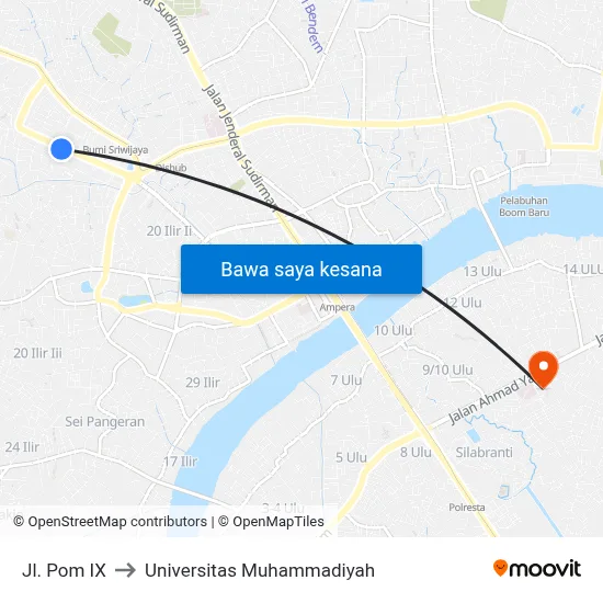 Jl. Pom IX to Universitas Muhammadiyah map