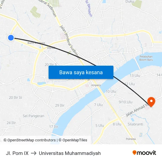 Jl. Pom IX to Universitas Muhammadiyah map