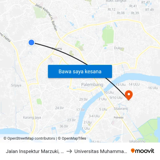 Jalan Inspektur Marzuki, 2266 to Universitas Muhammadiyah map