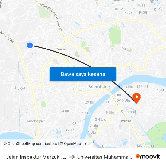 Jalan Inspektur Marzuki, 2391 to Universitas Muhammadiyah map