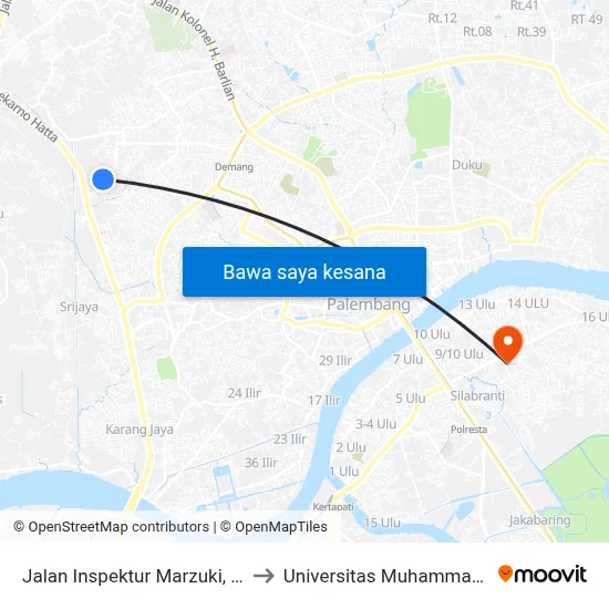 Jalan Inspektur Marzuki, 2542 to Universitas Muhammadiyah map